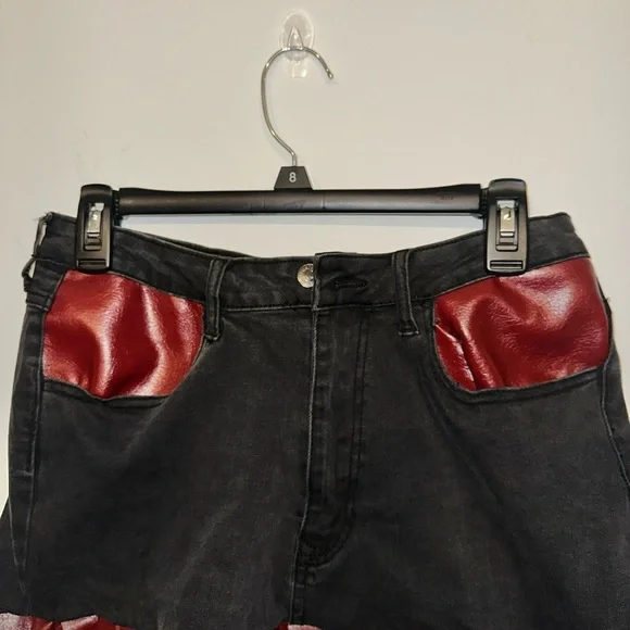 Ruffled Denim and Red Mini Skirt with Ruffles - Picture 3 of 6